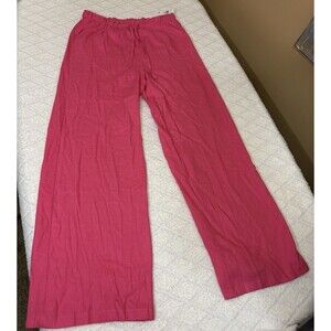 New Love Tree Pink Casual Linen Wide Leg Pants Lightweight Pockets  Size L